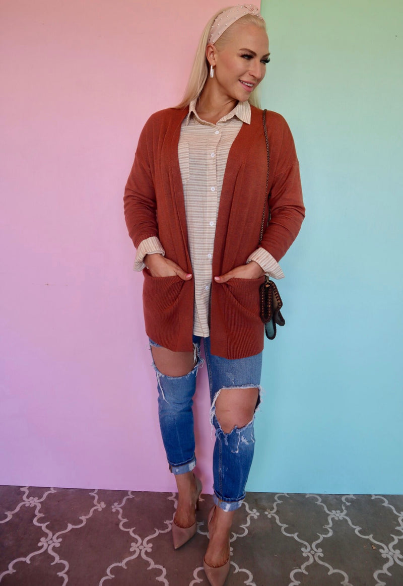 CARRYING YOUR LOVE rust cardigan