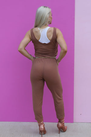 COFFEE CASUAL JUMPSUIT-dusty rose