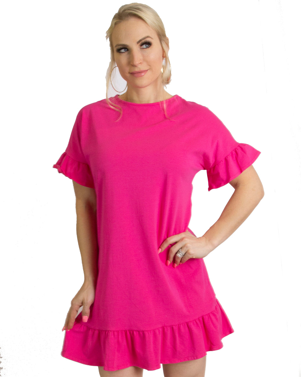 Bright pink t-shirt dress