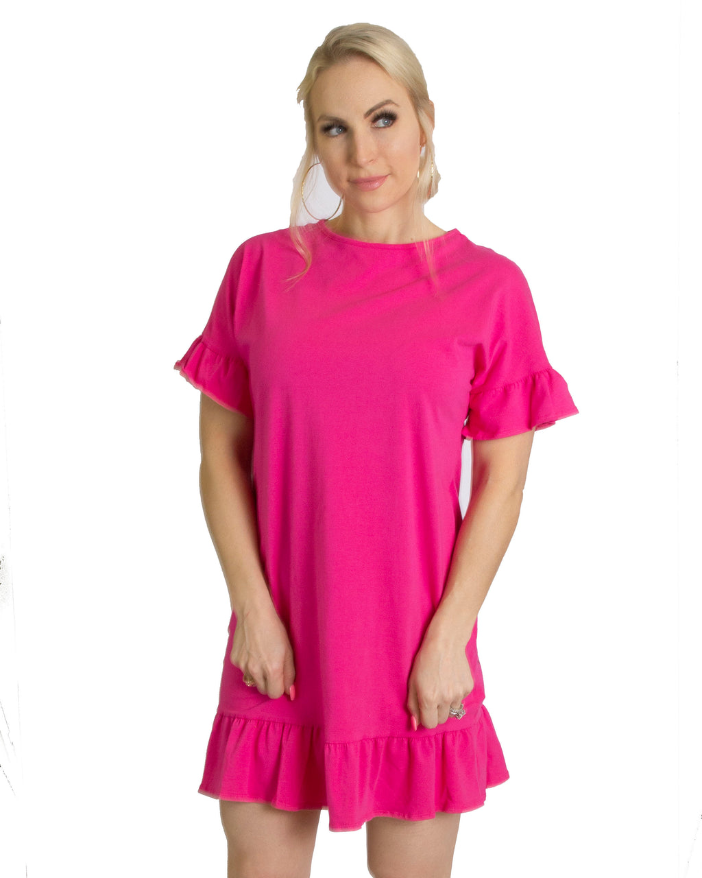 Bright pink t-shirt dress